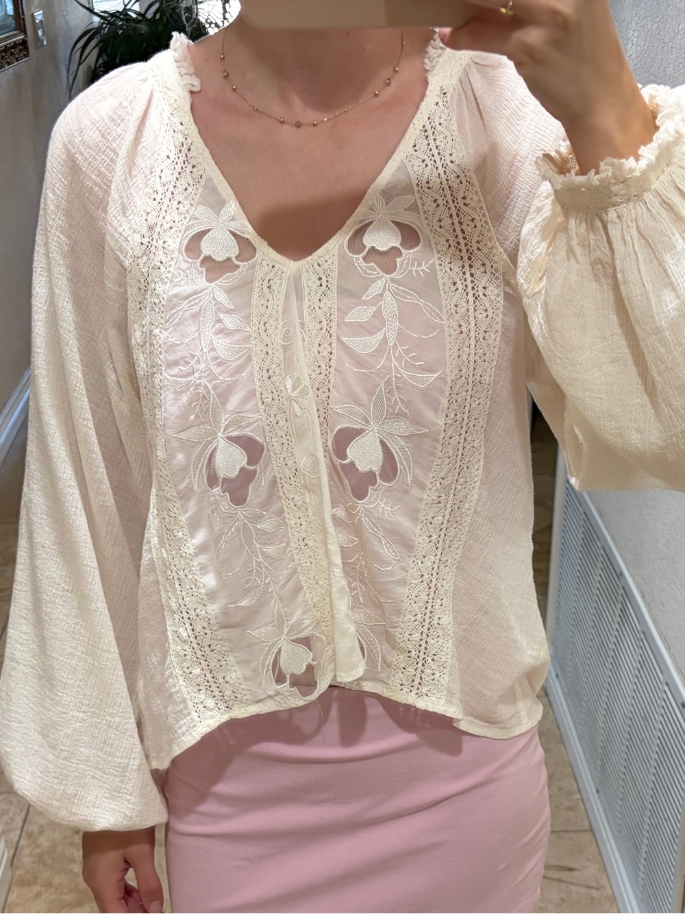 Free People Cream Lace-Trim Mini Skirt Set — Soft Pink Skirt